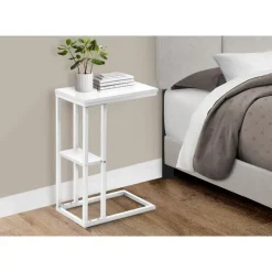 Side table / c table - 1 storage shelf / rectangular - 25"h - white/white met - Monarch