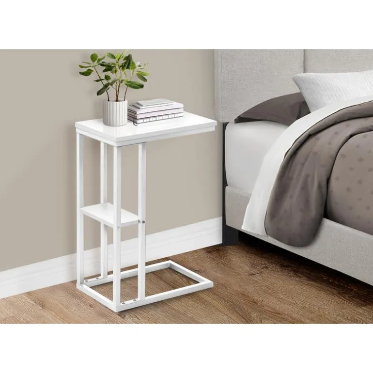 Side table / c table - 1 storage shelf / rectangular - 25"h - white/white met - Monarch