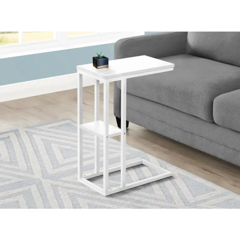 Side table / c table - 1 storage shelf / rectangular - 25"h - white/white met - Monarch