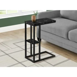 Side table / c table - 1 storage shelf / rectangular - 25"h - black marble-lo - Monarch