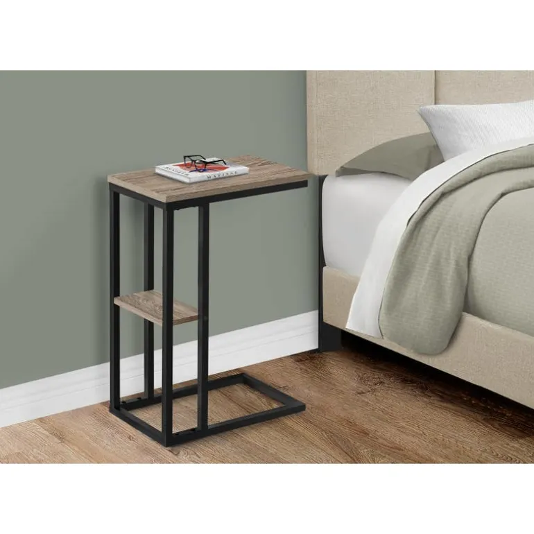 Side table / c table - 1 storage shelf / rectangular - 25"h - dark taupe/blac - Monarch
