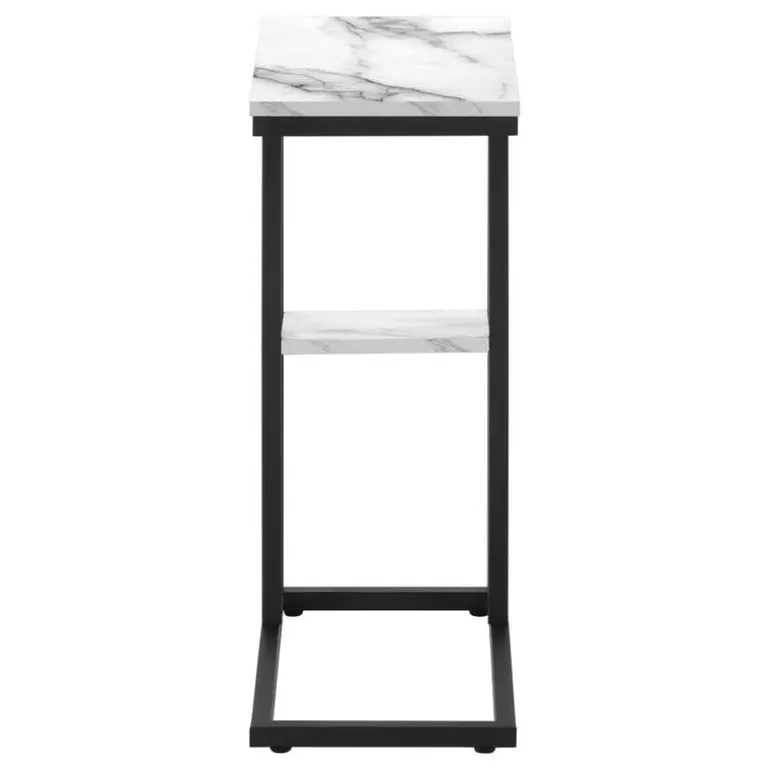 Side table / c table - 1 storage shelf / rectangular - 25"h - white marble-lo - Monarch