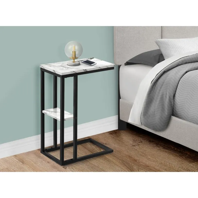 Side table / c table - 1 storage shelf / rectangular - 25"h - white marble-lo - Monarch