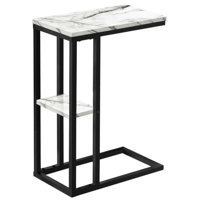 Side table / c table - 1 storage shelf / rectangular - 25"h - white marble-lo - Monarch