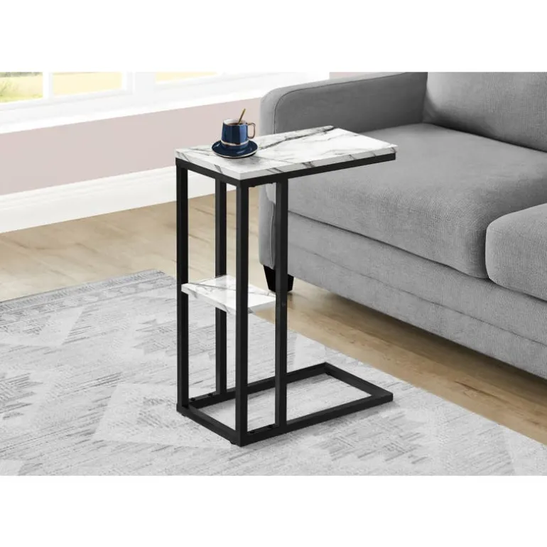 Side table / c table - 1 storage shelf / rectangular - 25"h - white marble-lo - Monarch