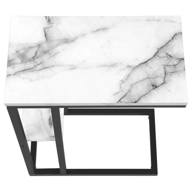 Side table / c table - 1 storage shelf / rectangular - 25"h - white marble-lo - Monarch