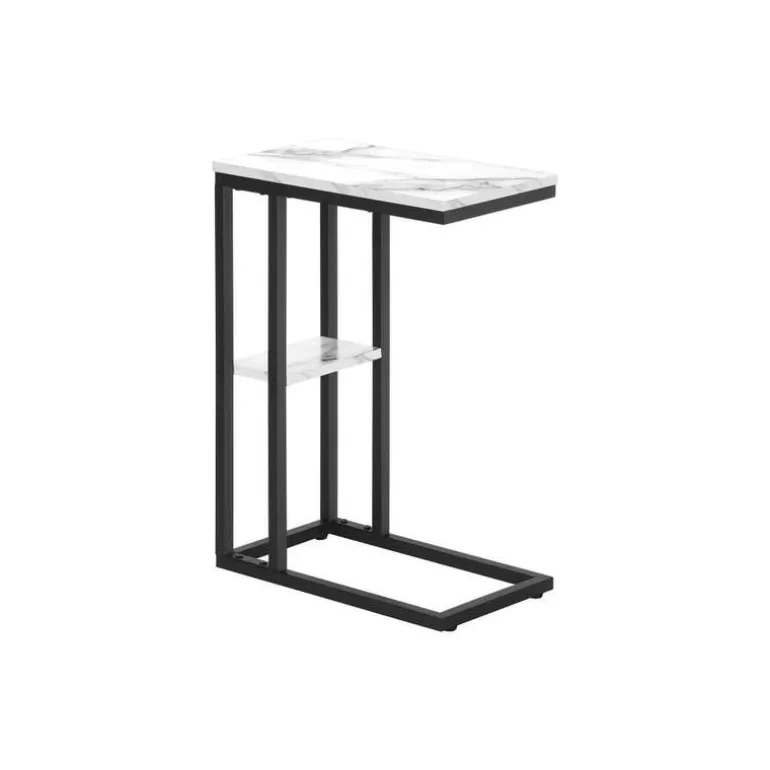 Side table / c table - 1 storage shelf / rectangular - 25"h - white marble-lo - Monarch