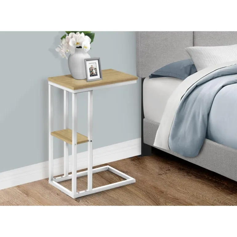 Side table / c table - 1 storage shelf / rectangular - 25"h - natural/white m - Monarch