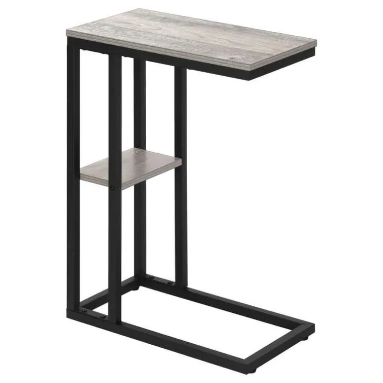 Side table / c table - 1 storage shelf / rectangular - 25"h - grey/black meta - Monarch