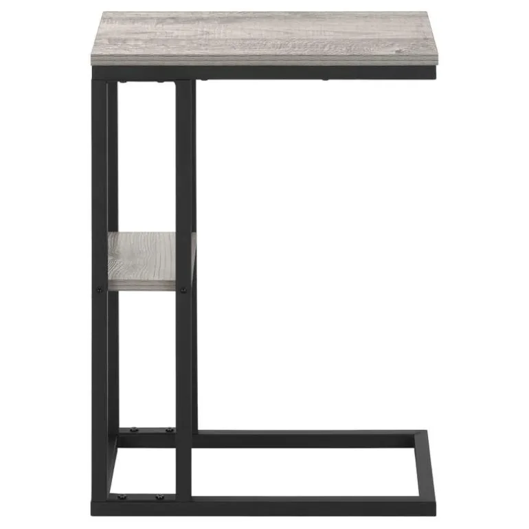 Side table / c table - 1 storage shelf / rectangular - 25"h - grey/black meta - Monarch