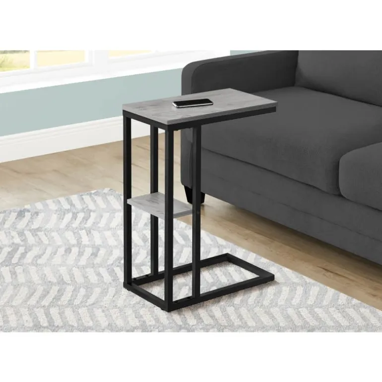 Side table / c table - 1 storage shelf / rectangular - 25"h - grey/black meta - Monarch