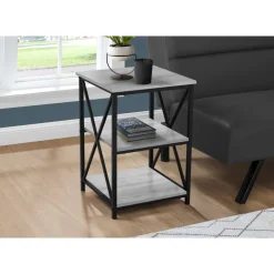 Side table / nightstand - 3 tiers / 2 shelves / square - 26"h - grey wood-loo - Monarch