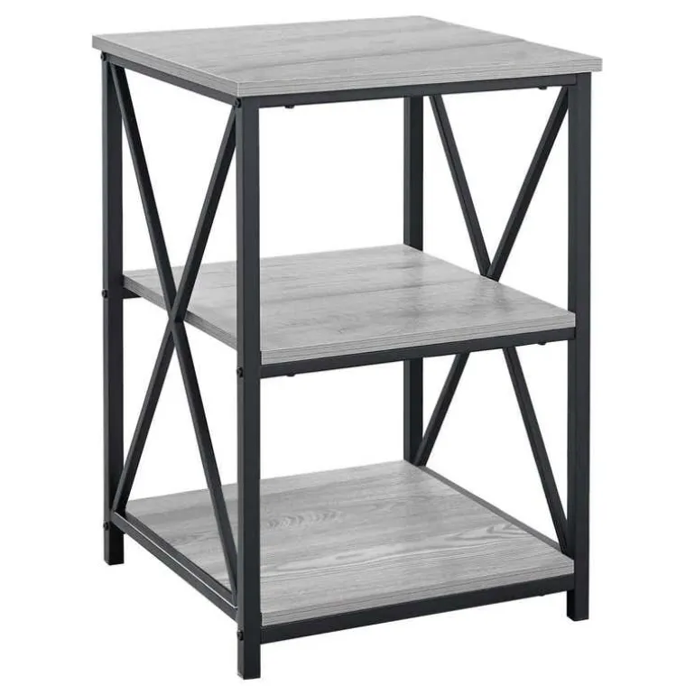 Side table / nightstand - 3 tiers / 2 shelves / square - 26"h - grey wood-loo - Monarch