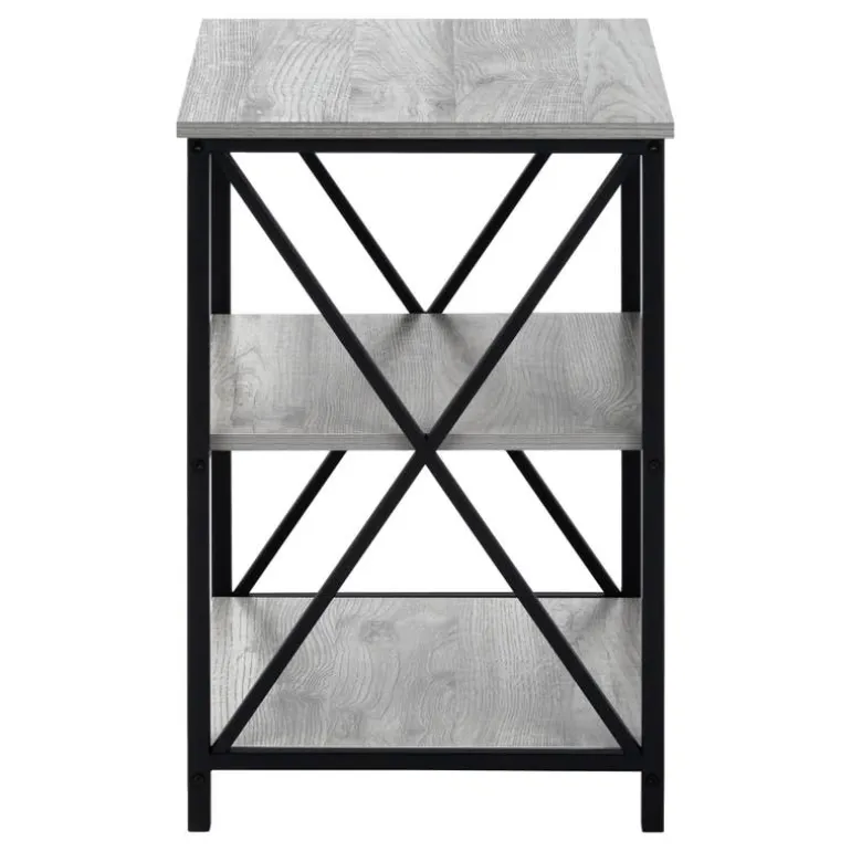 Side table / nightstand - 3 tiers / 2 shelves / square - 26"h - grey wood-loo - Monarch