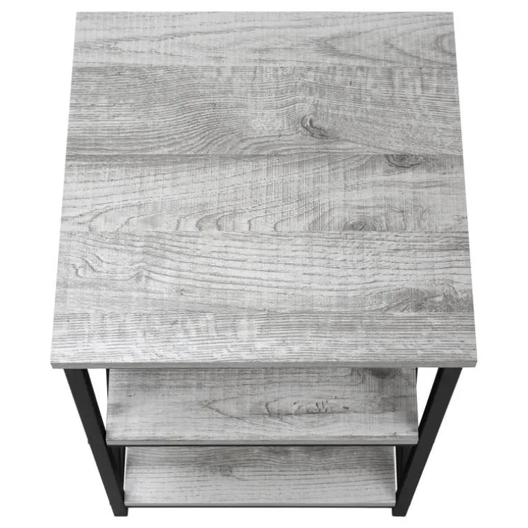 Side table / nightstand - 3 tiers / 2 shelves / square - 26"h - grey wood-loo - Monarch