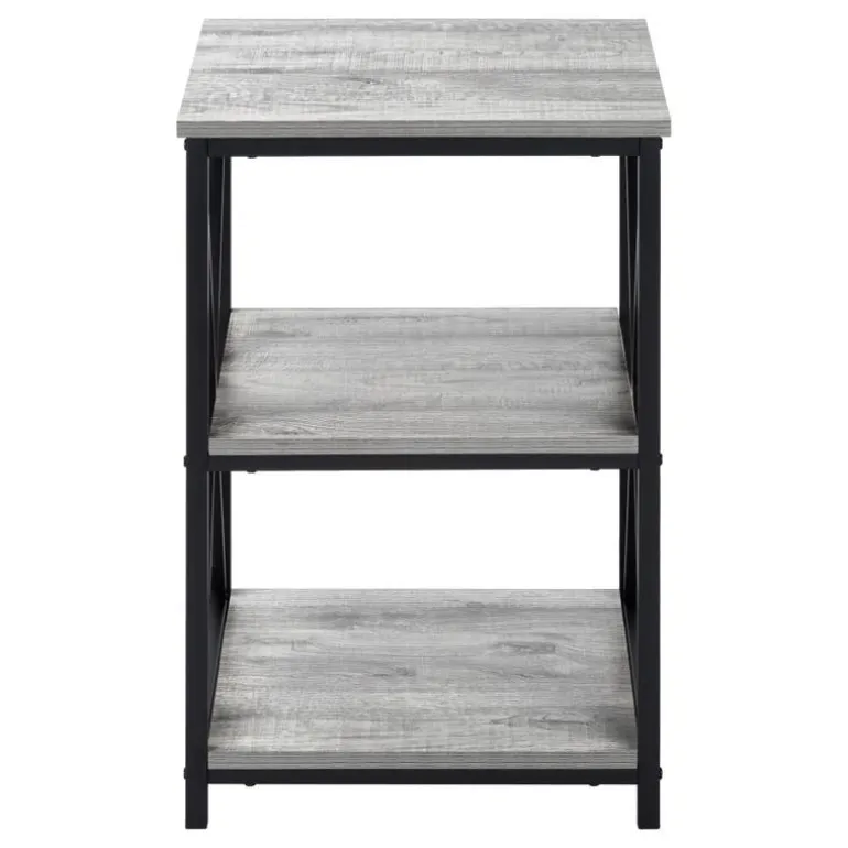 Side table / nightstand - 3 tiers / 2 shelves / square - 26"h - grey wood-loo - Monarch