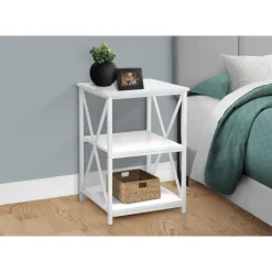 Side table / nightstand - 3 tiers / 2 shelves / square - 26"h - white / white - Monarch