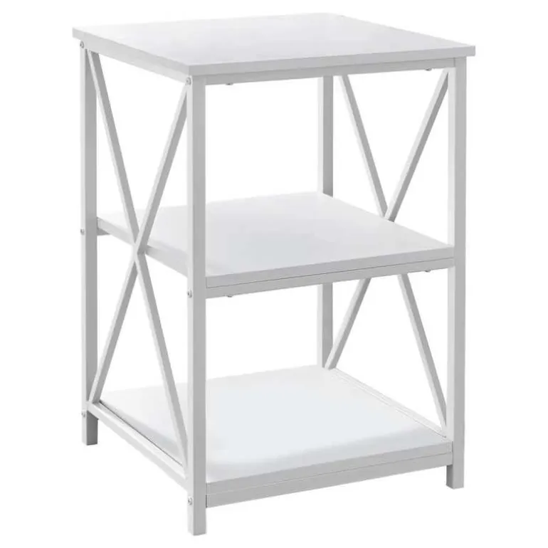 Side table / nightstand - 3 tiers / 2 shelves / square - 26"h - white / white - Monarch
