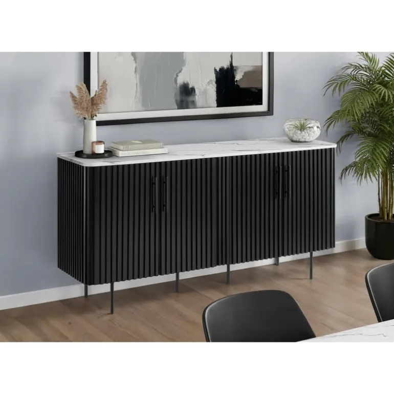 Sideboard Buffet Cabinet with Faux Marble Top
