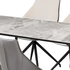 Sintered Stone Table and 6 Kitchen Armchairs - Cream and Grey