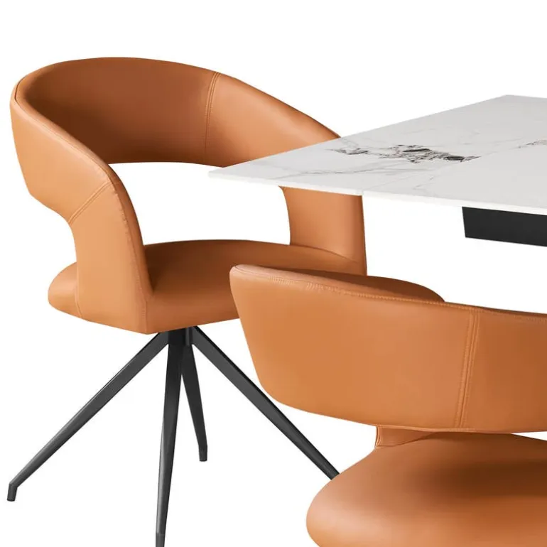 Sintered Stone Table and 4 Kitchen Armchairs - Pumpkin Orange