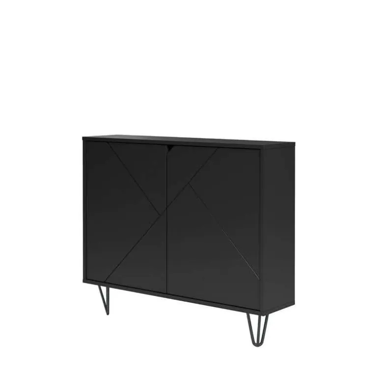 Slim 2-Door Storage Cabinet, Black - Nexera