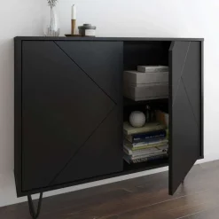 Slim 2-Door Storage Cabinet, Black - Nexera