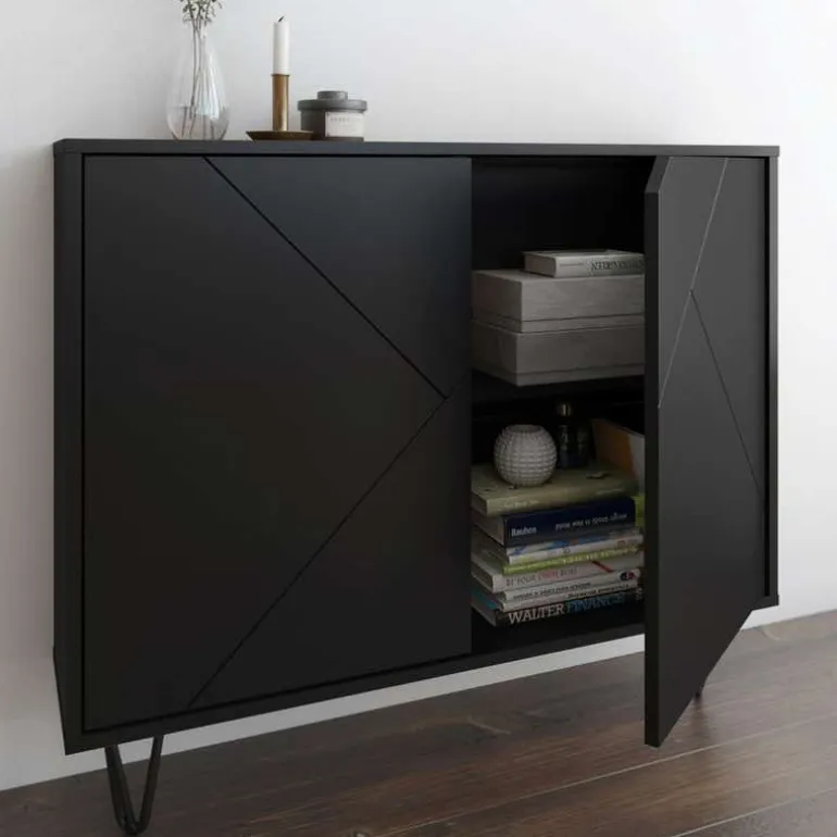 Slim 2-Door Storage Cabinet, Black - Nexera