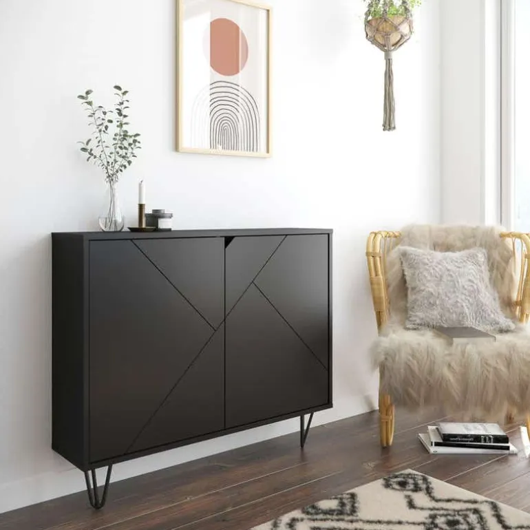 Slim 2-Door Storage Cabinet, Black - Nexera