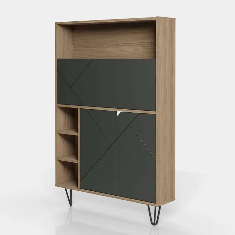 Slim Secretary Desk, Nutmeg And Charcoal Grey - Nexera