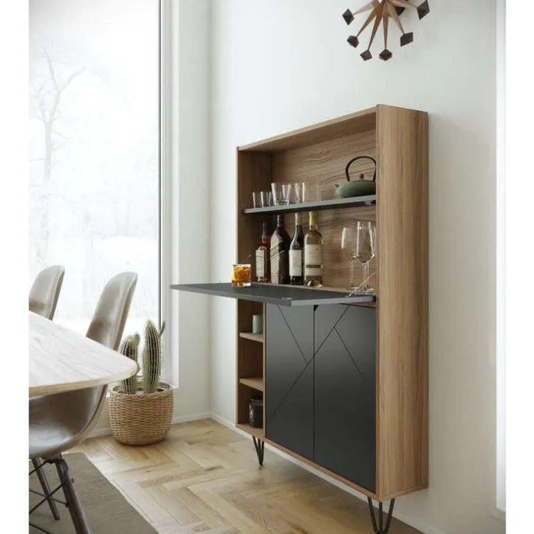 Slim Secretary Desk, Nutmeg And Charcoal Grey - Nexera