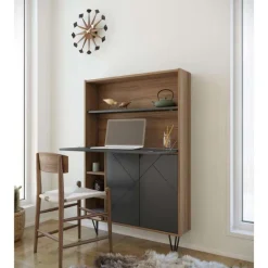 Slim Secretary Desk, Nutmeg And Charcoal Grey - Nexera
