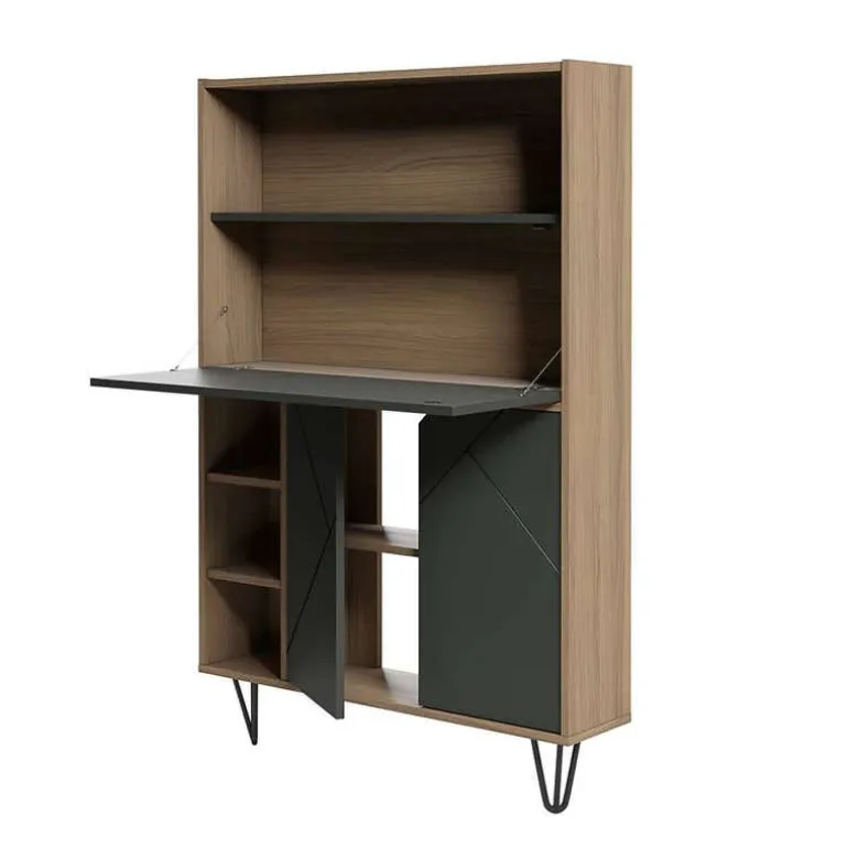 Slim Secretary Desk, Nutmeg And Charcoal Grey - Nexera