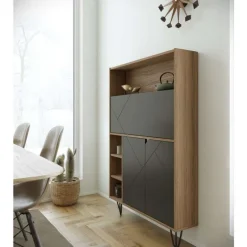 Slim Secretary Desk, Nutmeg And Charcoal Grey - Nexera
