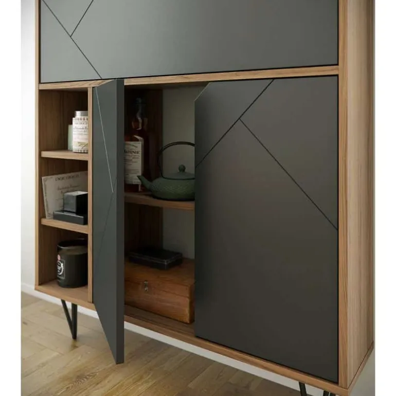 Slim Secretary Desk, Nutmeg And Charcoal Grey - Nexera