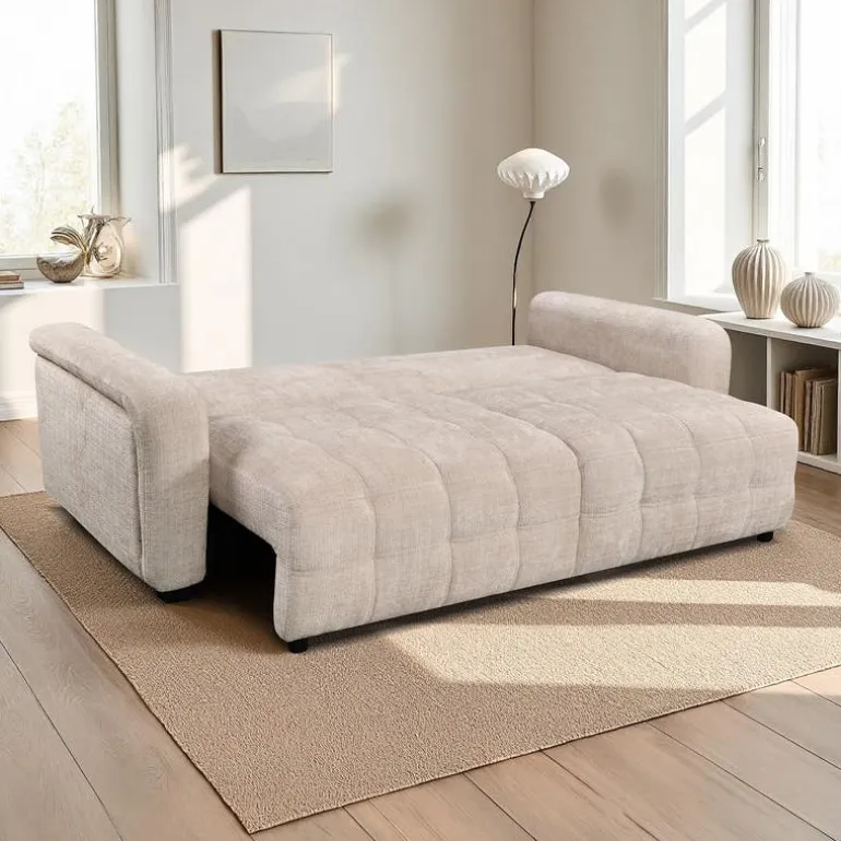 Sofa Bed with Under-Seat Storage - Beige