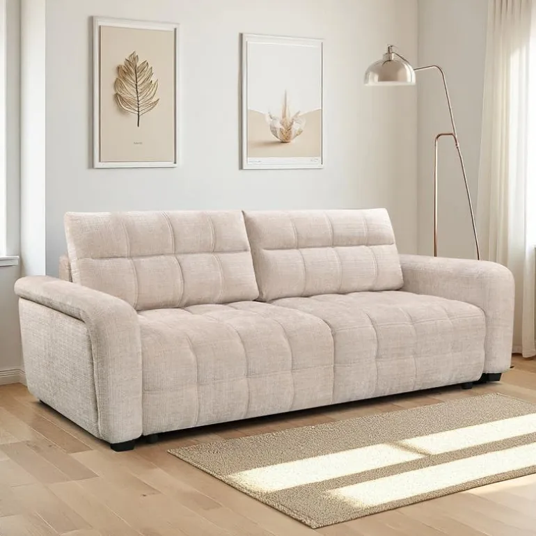 Sofa Bed with Under-Seat Storage - Beige