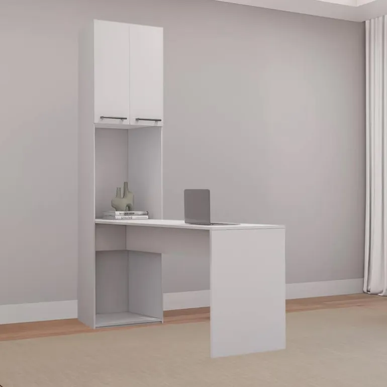 Storage Unit with Desk - White