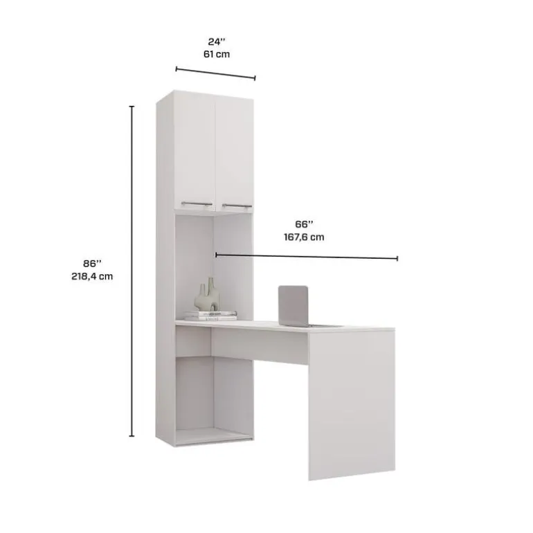 Storage Unit with Desk - White