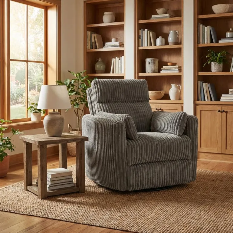 Swivel Corduroy Velvet Rocker Recliner - Grey