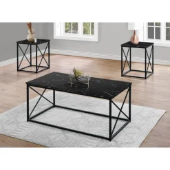Table set - 3pcs set / black marble / black metal - Monarch