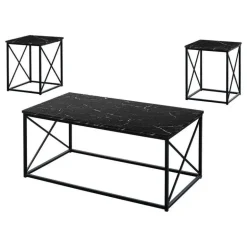 Table set - 3pcs set / black marble / black metal - Monarch