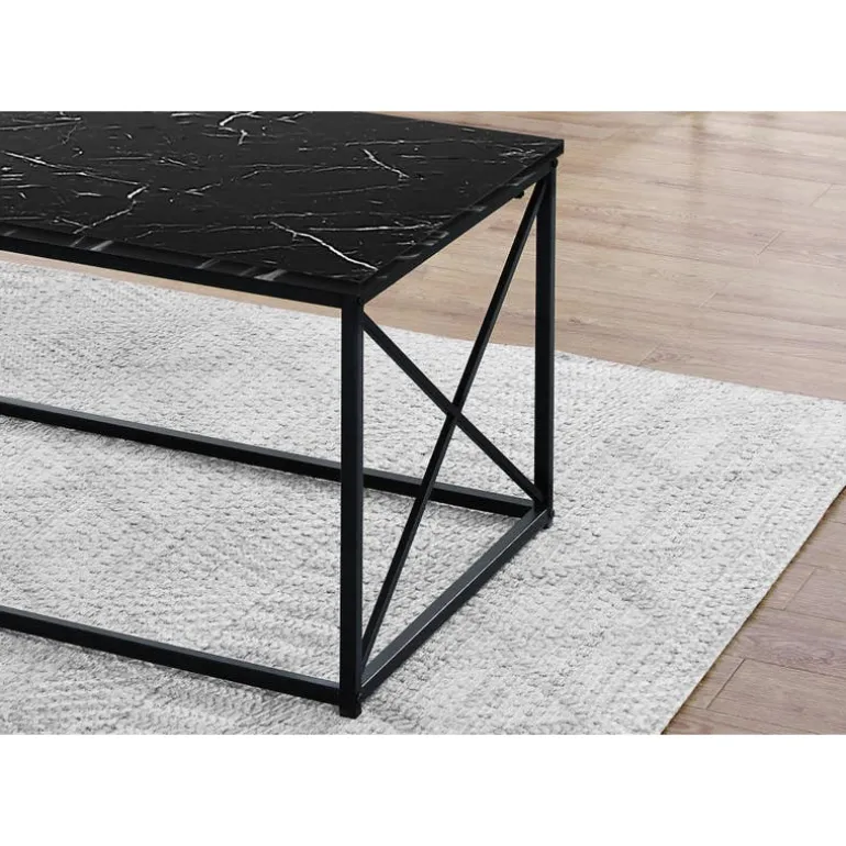 Table set - 3pcs set / black marble / black metal - Monarch