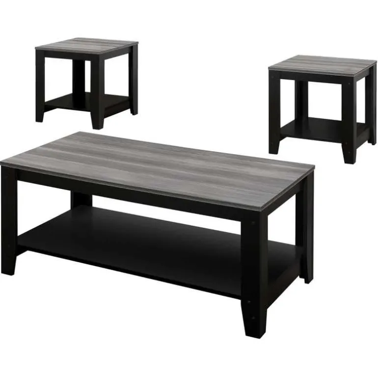 Table set - 3pcs set / black / grey top - Monarch