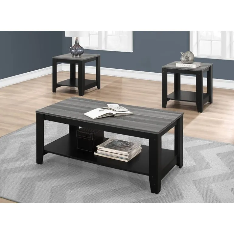 Table set - 3pcs set / black / grey top - Monarch
