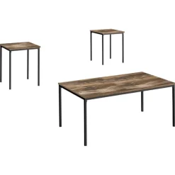 Table set - 3pcs set / brown reclaimed / black metal - Monarch