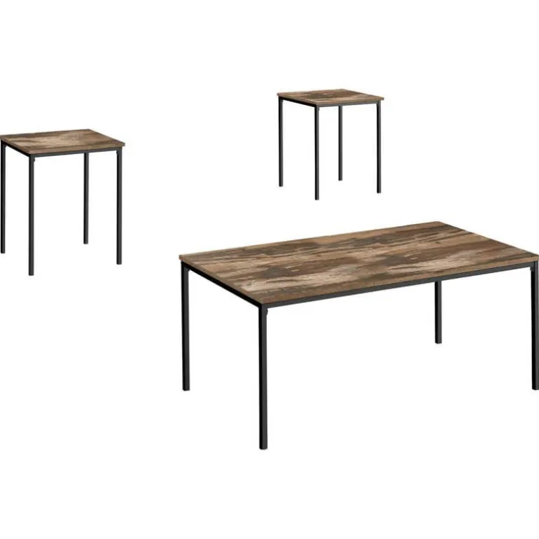 Table set - 3pcs set / brown reclaimed / black metal - Monarch