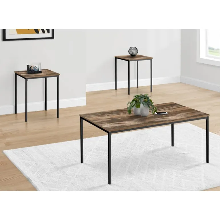 Table set - 3pcs set / brown reclaimed / black metal - Monarch