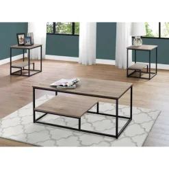 Table set - 3pcs set / dark taupe / black metal - Monarch