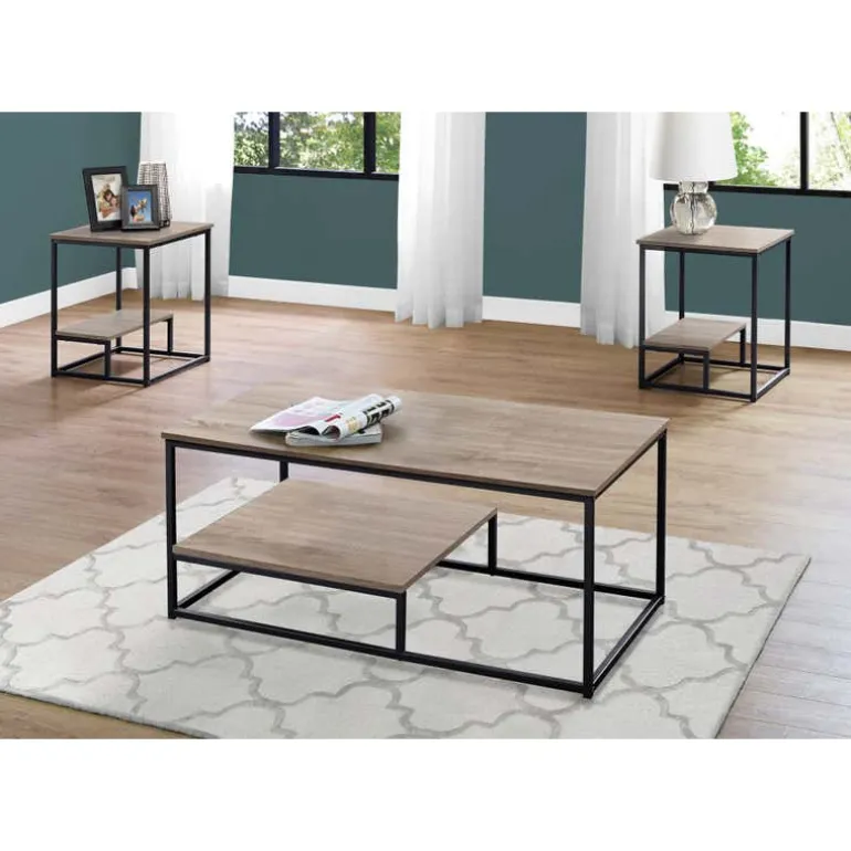 Table set - 3pcs set / dark taupe / black metal - Monarch